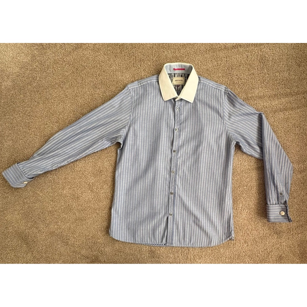 Ted Baker Archive Dress Shirt Men 16 Blue Stripe French Cuff Excellent Condition - Picture 2 of 16